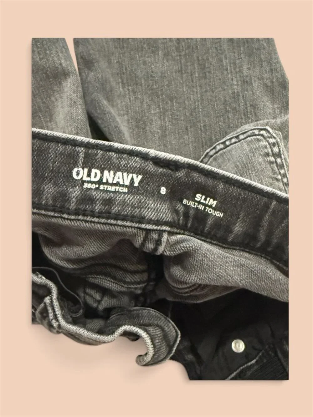 Old Navy 360 Stretch Slim Built-In Tough Boys Jeans Black Wash Size 8 EUC